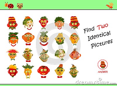 Cartoon Illustration of Finding the Same Picture. Educational Game for Preschool Children Stock Photo