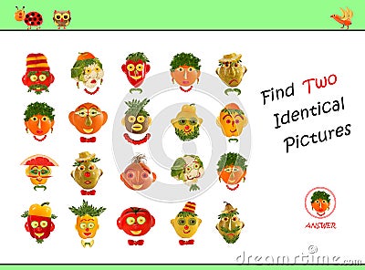 Cartoon Illustration of Finding the Same Picture. Educational Game for Preschool Children Stock Photo