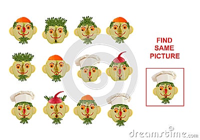 Cartoon Illustration of Finding the Same Picture. Educational Stock Photo