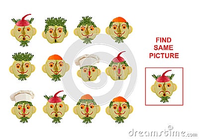 Cartoon Illustration of Finding the Same Picture. Educational Stock Photo