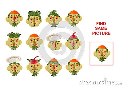 Cartoon Illustration of Finding the Same Picture. Educational Stock Photo