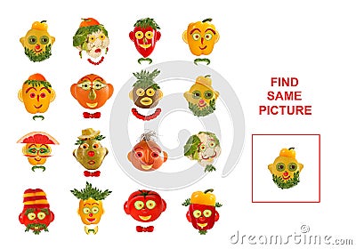 Cartoon Illustration of Finding the Same Picture. Educational Stock Photo