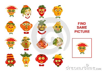 Cartoon Illustration of Finding the Same Picture. Educational Stock Photo