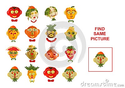 Cartoon Illustration of Finding the Same Picture. Educational Stock Photo