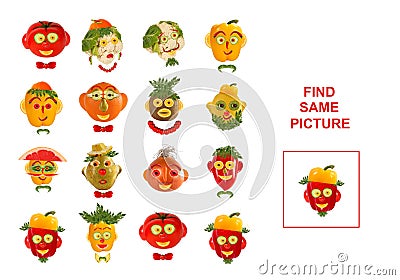 Cartoon Illustration of Finding the Same Picture. Educational Stock Photo