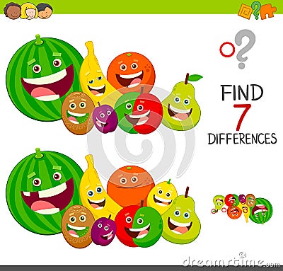 Differences game with fruit characters Vector Illustration