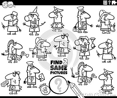 find two same professions activity coloring page Vector Illustration