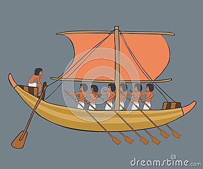 Cartoon illustration of first sailboat example Vector Illustration