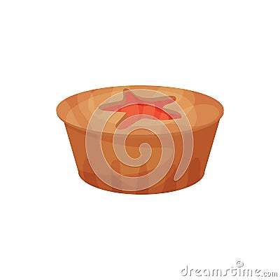 Cartoon illustration of freshly baked cupcake or muffin with apple jam. Appetizing pastry. Concept of delicious fruit Vector Illustration