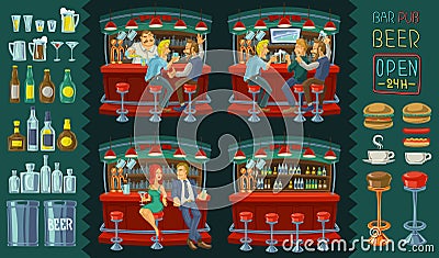 Cartoon illustration of friends drinking whiskey in the bar Cartoon Illustration