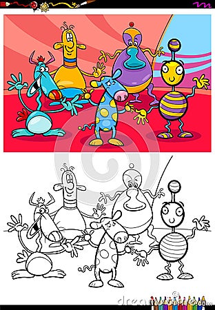 Alien or monster characters group color book Vector Illustration