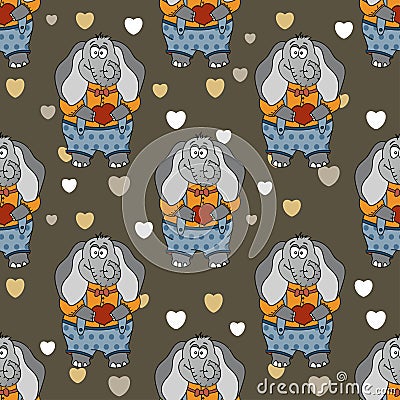 Cartoon Illustration of Funny Cute Elephant in Love Vector Illustration