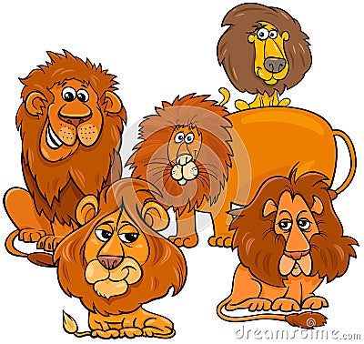Lions cartoon animal characters group Vector Illustration