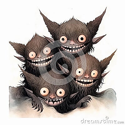 Cartoon illustration of a group of cute spooky little black monsters. Generative AI Cartoon Illustration