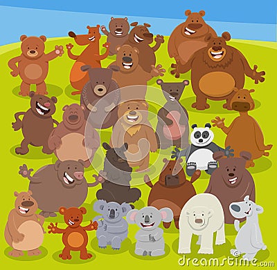 happy cartoon bears wild animals characters group Vector Illustration
