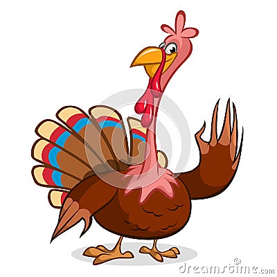 Cartoon illustration of a happy cute thanksgiving turkey character Vector Illustration