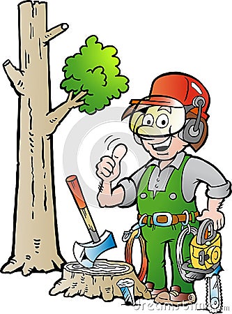 Cartoon illustration of a Happy Working Lumberjack or Woodcutter giving Thumb Up Vector Illustration