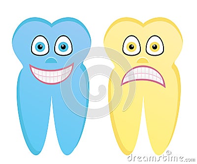 Cartoon illustration of healthy tooth and rotten tooth Vector Illustration