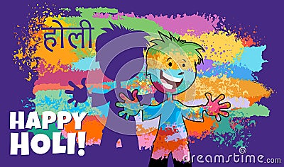 Hindu Holi festival design with comic character Vector Illustration