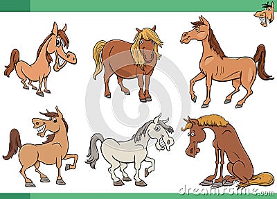 cartoon horses farm animals comic characters set Vector Illustration