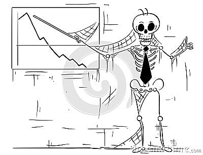 Cartoon Illustration of Human Skeleton of Dead Businessman Point Vector Illustration