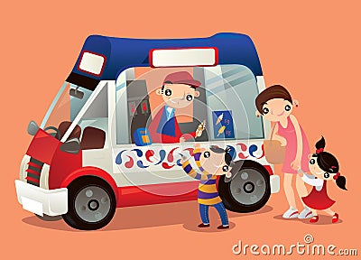 Cartoon illustration of an ice-cream truck vendor in Hong Kong Vector Illustration