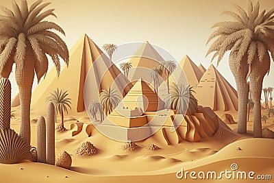 cartoon illustration, a landscape of the pyramids of egypt, ai generative Cartoon Illustration