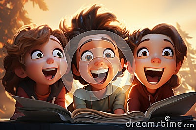 cartoon illustration of Laughter-filled kids, amusing cartoon character against white backdrop Cartoon Illustration