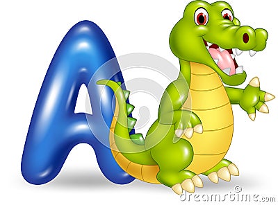 Cartoon illustration of A letter for Alligator Vector Illustration