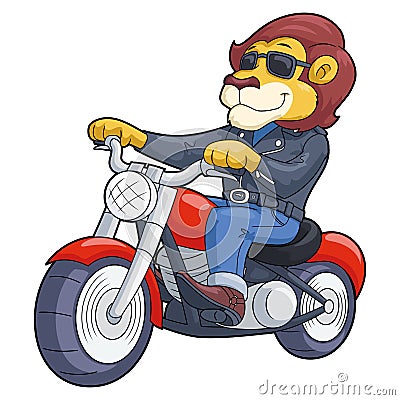 Lion riding motorbike Vector Illustration