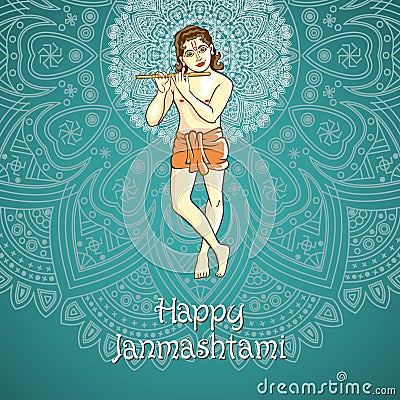 Cartoon. illustration of Lord Krishana Vector Illustration