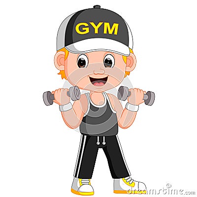 Cartoon illustration of a man exercising with dumbbells Vector Illustration