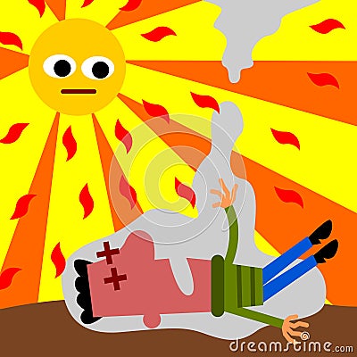 Heat stroke Cartoon Illustration