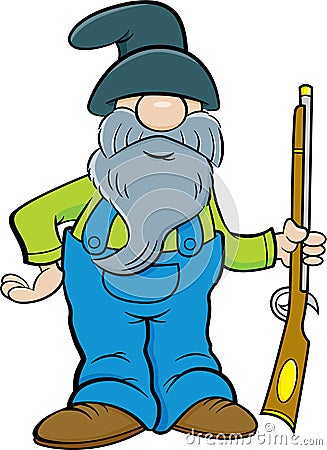 Cartoon man with a long beard holding a musket. Vector Illustration