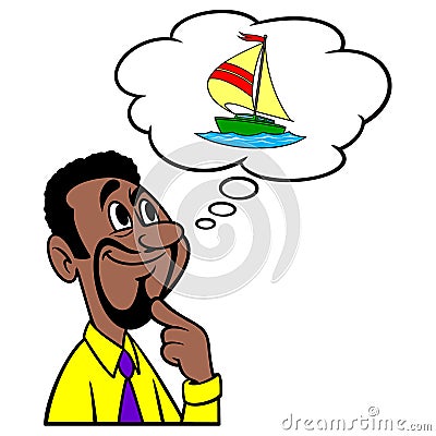 Man thinking about a Sailboat Vector Illustration