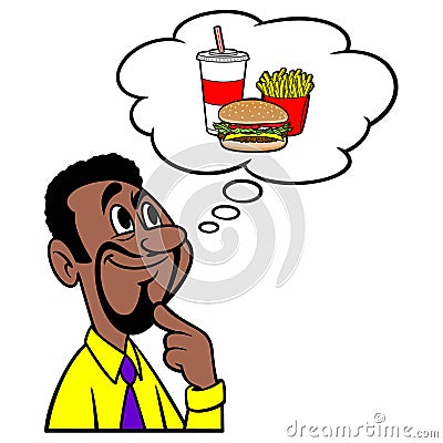 Man thinking about Fast Food Vector Illustration