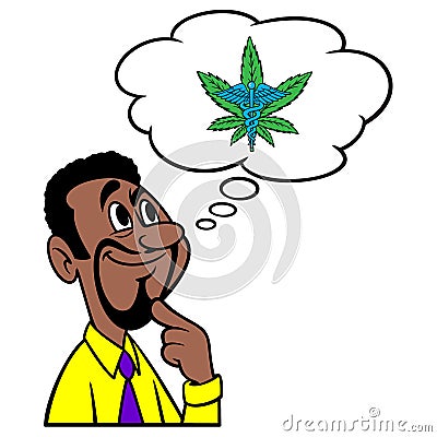 Man thinking about Medical Marijuana Vector Illustration