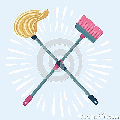 Cartoon illustration of mop and broom . Cleaning symbols Vector Illustration