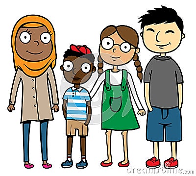 Cartoon illustration multicultural multiracial children Vector Illustration