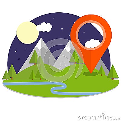 Cartoon illustration - natural landscape of mountains Stock Photo