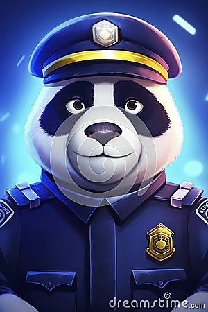 cartoon illustration, panda bear policeman, ai generative Cartoon Illustration