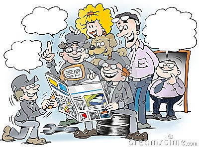 Cartoon illustration of people there read newspaper Cartoon Illustration