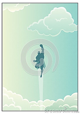 Superhero in Cloudscape Vector Illustration