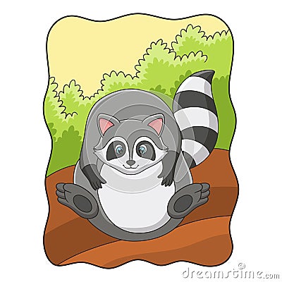 cartoon illustration raccoon that looks full from eating too much Vector Illustration