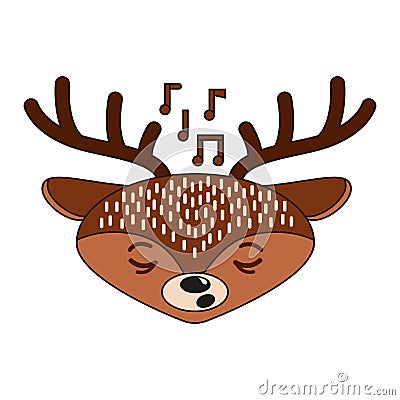 Cartoon illustration of a reindeer singing and smiling. Flat vector illustration Vector Illustration