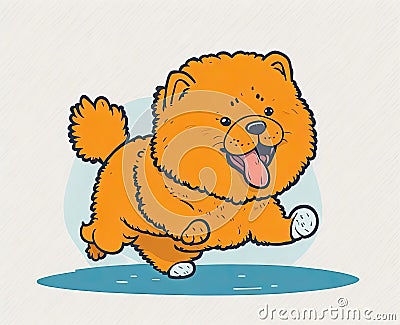 Running chow chow puppy. Generative Ai Cartoon Illustration
