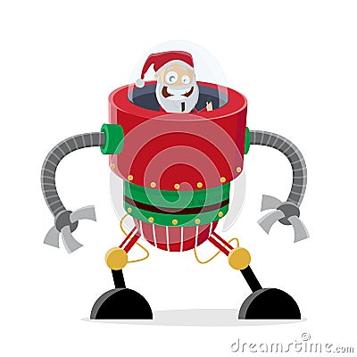 Funny cartoon illustration of santa claus in christmas robot Vector Illustration