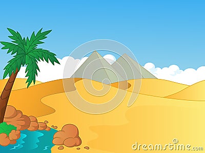 Cartoon illustration of small oasis in the desert Vector Illustration