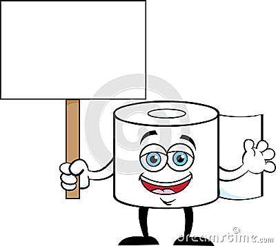 Cartoon smiling roll of toilet tissue holding a sign Vector Illustration