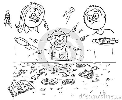 Cartoon Illustration of Spoiled Spoilt Crying Baby Doing Mess Du Vector Illustration